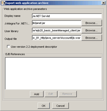 Using Janetor Configuration Tool generate WAR file with Java proxies