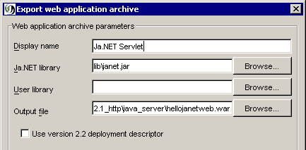 Using Janetor generate WAR file with Java Proxy