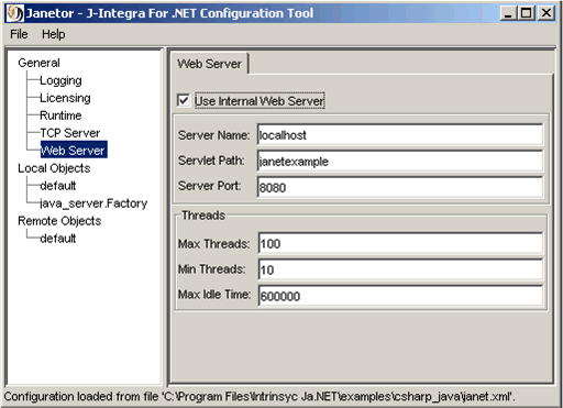 Turn on J-Integra Internal Web Server in Janetor