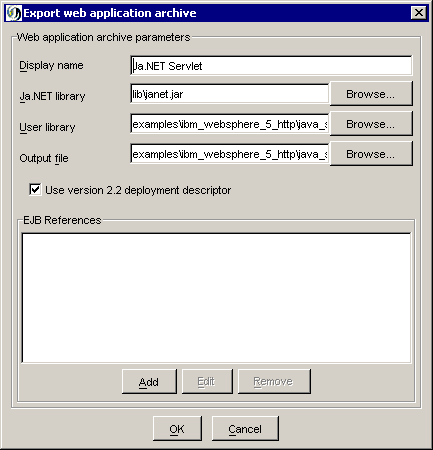 Export WAR file using Janetor configuration tool