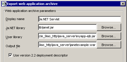Export WAR file using Janetor configuration tool